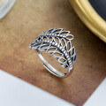 wholesale S925 silver retro Chinese-style hollow leaf ring, ethnic fashion, ins trend wide band index finger ring for women-0-0