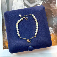 wholesale S925 Sterling Silver Red Elk All-Over Butterfly Bow Bracelet with Pearl, Versatile and Fashionable Cuff for a Chic Commute Look-BS0223-Gold 925 Silver