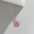 wholesale S925 Sterling Silver 1285 Korean Style Clavicle Chain Small Design Elegant Pink Zircon Kitten Paw Print Necklace for Women-0-0