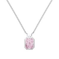 wholesale S925 Sterling Silver French Hit Women's Necklace with 8A Cubic Zirconia Square Ice-Cut Pendant, Elegant Design Collarbone Chain-Platinum and Pink Diamond DY190885-SW-PK 925 Silver