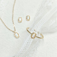 wholesale Metal material Japanese style window pattern hollow mini geometric opal ring necklace earrings set fashion gift-Synthetic Opal Ring Mido 5# 925 Silver