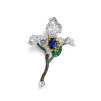 wholesale S925 gold-plated silver with high-carbon diamonds, Cindychao royal blue floral high-end jewelry brooch for women-Royal Blue 925 Silver