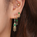 wholesale S925 Sterling Silver Vintage Triangle Zircon Earrings With Tassels, Wholesale-0-1
