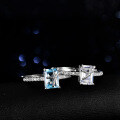 Sterling Silver Natural Blue Topaz Moissanite Princess Rectangular Ring-0-0