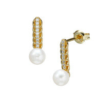 wholesale Metal: S925 Silver Plated with 14K Gold Dunli Jewelry Manufacturer Wholesale Wheat Braid Natural Freshwater Pearl Earrings-Golden Wheat Ear Pearl Earrings 925 Silver
