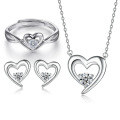 wholesale 925 Sterling Silver Hollow-out Open Heart Ring Stud Earrings Zircon Necklace High-end Jewelry Set European and American Three-piece Set-0-0