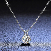 S925 Silver Moissanite Pendant Necklace for Women, Six-Claw Setting, Live Stream Drop Shipping-1-carat necklace (empty setting)  925 silver