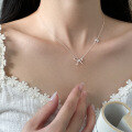 wholesale S925 Sterling Silver Fresh and Sweet Ins Style Small and Large Bow Knot Necklace Y01926-0-1
