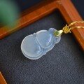 wholesale 925 Sterling Silver Certified Ice-Type White Chalcedony Gourd Pendant New Chinese Style Ancient Wind Necklace with Jasper Clasp and Agate Chain-0-6