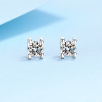 wholesale PT950 gold-plated 925 sterling silver bull head stud earrings for women with moissanite, small and delicate ear jewelry, manufacturer's in-stock empty setting wholesale-5mm zircon>925 silver
