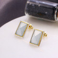 wholesale 925 silver hypoallergenic Japanese-style AGET* minimalist and elegant cool-toned aquamarine square earrings for women-0-1