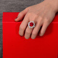 wholesale S925 Silver New Cultured Ruby 6 Carat Fat Square 10*11 Luxury Full Diamond Ring-0-1
