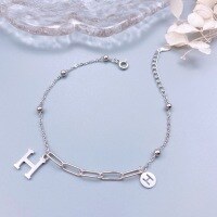wholesale S925 Sterling Silver Ins Style Geometric Double H Letter Minimalist Beaded Bracelet Simple and Unique Niche Design Hand Accessory-Letter Bracelet 925 Silver