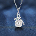 Sterling Silver Dainty Bow Pendant Necklace with Freshwater Pearls-0-1