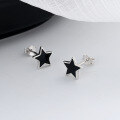 wholesale S925 Sterling Silver Black Five-Pointed Star Earrings, Korean Ins MinimalistStyle Simple Personality Earrings for Women-0-1