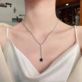 wholesale S925 Sterling Silver Full Diamond Chain Blue Zircon Star Tassel Necklace French Style Small Luxe Wind Versatile Necklace-0-0