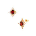 wholesale 925 Silver Vintage High-End Cross Star Earrings for Women with Natural Garnet and Zirconia Stud Earrings and Red Garnet Ring Set-0-4
