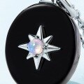 wholesale S925 Sterling Silver Plated White Gold, Korean Style Minimalist Geometric Black Onyx Pendant with Synthetic Opal Collarbone Chain for Women-0-2