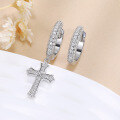 wholesale 925 Silver Plated with 18K Gold Cross Earrings, Hip HopAB Style Cross Ear Pendants with Moissanite-0-2