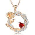 wholesale S925 Sterling Silver Cross-Border Heart Rose Flower Necklace for Women with High-End Sapphire, Emerald, and Ruby Pendant-0-9