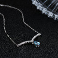 wholesale S925 Silver Light Luxury V-Shape Design Gemstone Necklace with Natural Topaz Pendant-0-3