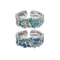 wholesale S925 sterling silver 756 minty mambo ins niche design irregular texture drip glaze adjustable open ring for women-0-4