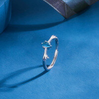 wholesale Sterling Silver A Deer With You Couple Rings, Matching Set for Him and Her, Light Luxury Niche Design with Openable and Engravable Option-Women's blue diamond ring Adjustable opening