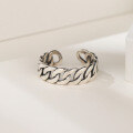 wholesale S925 Sterling Silver Personalized Trendy Vintage Antique Silver Ring Adjustable Unisex Open Ring Cross-Border New Product-0-3