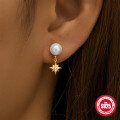 wholesale S925 Sterling Silver Star Moon Pearl Moonstone Diamond Inlaid Stud Earrings,-0-3