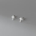 wholesale S925 Silver Korean Style Minimalist Smooth Cross Stud Earrings with Threaded Design for Students M00950-0-2