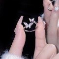wholesale 925 Sterling Silver Minimalist Romantic Exquisite Gentle Micro-Inlaid Zircon Butterfly Ring for Women, Plain Band Stackable Open Adjustable Ring-0-3