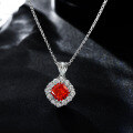 wholesale Metal material: 925 Sterling Silver, 2 Carat Square Padparadscha Red 7*7 Necklace 40+5cm-0-0