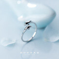 wholesale S925 silver ring for women, Korean-style minimalist dolphin open ring, cute marine life knuckle ring J5389-0-2