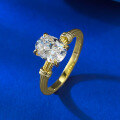 wholesale S925 silver gold-plated oval 6*8mm single diamond ring for women, simple and elegant starry halo ring-0-3