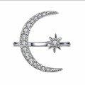 Sterling Silver Exaggerated Crescent Moissanite Open Adjustable Statement Ring-0-2