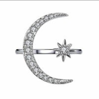 Sterling Silver Exaggerated Crescent Moissanite Open Adjustable Statement Ring-Moissanite  Adjustable opening