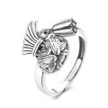 wholesale S925 Sterling Silver Chaozheng Fortune Bag Lotus Pendant Ring Ethnic Bohemian Vintage Style Index Finger Band-0-4