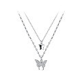wholesale 925 Sterling Silver Double Layer Butterfly Elegant Inlaid Diamond Necklace Ins Stackable Collarbone Chain D8299-0-4