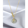 wholesale S925 Sterling Silver Women's Hetian Jade Pendant Necklace, Small and Unique Design, New Style, Peace Buckle Collarbone Chain, Versatile-0-0