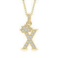Gold-Plated Copper Crown Zircon Quartz Letter Pendant Necklace-0-3