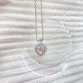 wholesale S925 Sterling Silver Sweetheart Pink Diamond Dainty and Playful Necklace, Fashionable and Sweet Niche Design Gift for Girlfriend-0-3