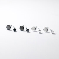 wholesale Metal S925 silver women's Korean fashion minimalist geometric pentagon polygon ear studs earrings G1114-S925 silver pair black 4MM 925 silver