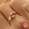 wholesale S925 Sterling Silver Floral Love Open Ring with Diamond and Opal, Korean Style Luxury Ins Small Trendy Index Finger Ring-0-2