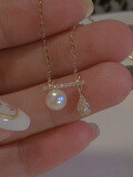 wholesale S925 Sterling Silver Exquisite Waterdrop Full Zircon Necklace for Women with Pearl Pendant Simple and Fashionable Collarbone Chain-0-5
