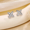 wholesale S925 Sterling Silver Plated with K Gold Cross Earrings for Women, Featuring Moissanite, Minimalist Geometric X-Shape Exquisite Earrings-0-1