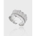 wholesale S925 Sterling Silver Korean Style Small and Unique Textured Irregular Edge Inlaid with Diamond Design Ring for Women-0-0