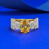 wholesale S925 Silver New 8*10mm Wealth-Attracting Yellow Diamond Personalized Ring for Women, Minimalist Daily Ins Style-R1407 Yellow Diamond Ring  Size 8