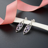 wholesale S925 Silver Korean Zirconia Stud Earrings, Minimalist Leaf-shaped Geometric Women's Earrings for Foreign Trade-Long Earrings - with Plastic Earplugs>925 Silver