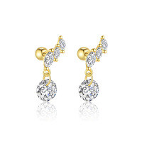 wholesale S925 Sterling Silver Cross-border Zircon Star Moon Flower Geometric Ear Bone Stud-E4638-Gold/Pair 925 Silver