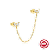 wholesale S925 Sterling Silver Marquise Octagram Tassel Chain Earrings-Single gold #2 925 silver